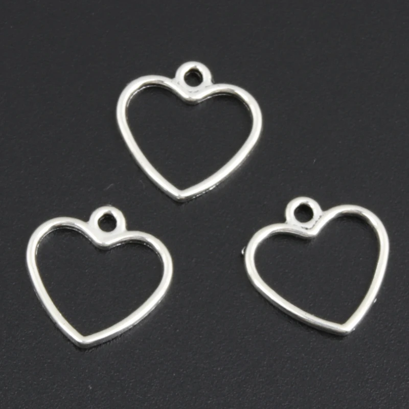 200pcs Silver Color 13x13mm Mini Hollow Heart Charms Love Pendant Fit DIY Handmade Metal Jewelry Findings Supplies