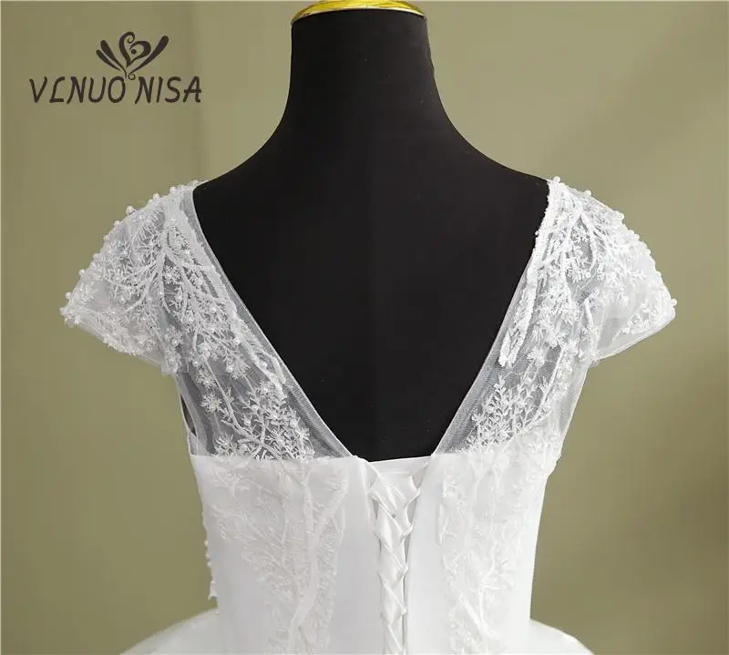 Gaun Pengantin Mode Baru Mode Baru Leher O Lebih Banyak Mutiara Ukuran Besar dengan Lengan Panjang Renda Applique Vestido De Novia