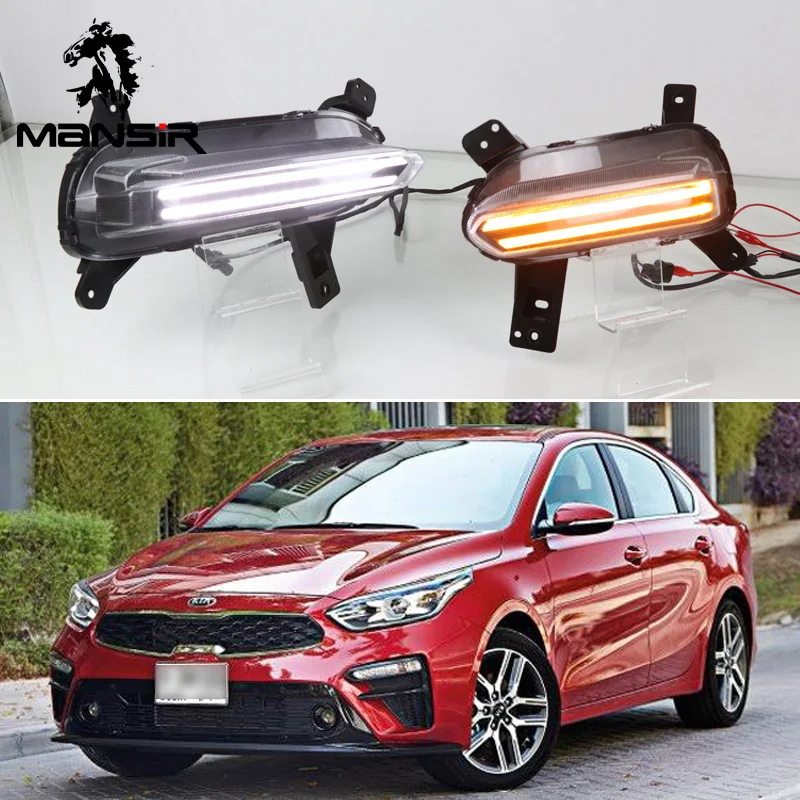 

12V LED DRL Daylights For Kia Cerato 2018 2019 2020 Yellow Turnning Signal Car Headlight Daytime Running Light Fog Lamp