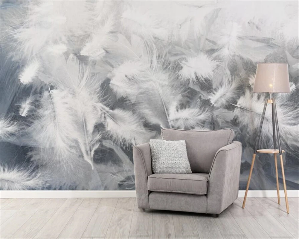 Customized Size Wallpaper White Feather Wall Decorative Painting Living Room Bedroom Large Background Feather Wallpaper mural