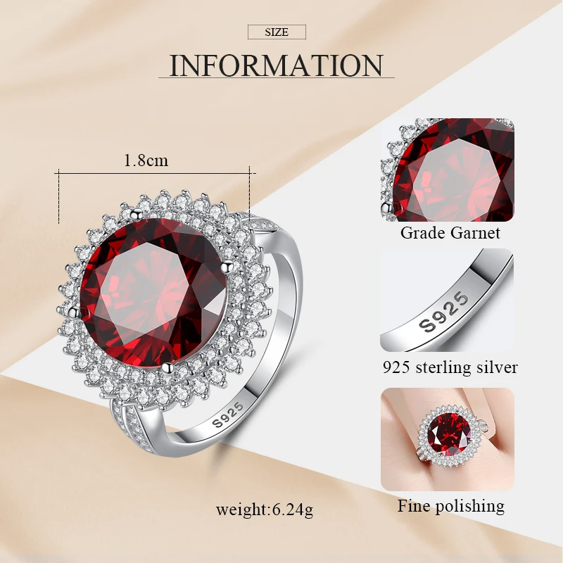 KALETINE 925 Sterling Silver Crown Rings for Women Luxury Ring Women's Wedding Party Red Garnet Crystal 2019 Fashion Jewelry