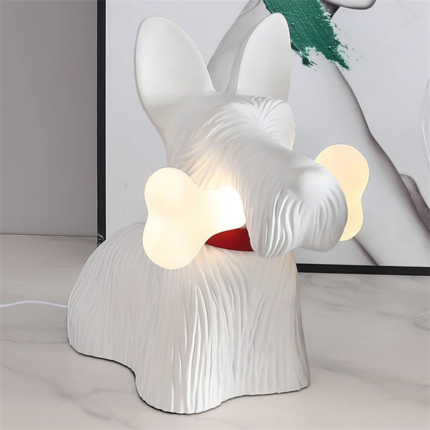 Nordic resin cartoon cute puppy table lamps bedroom children's room lamp home living room photo black white tabletop deco lights