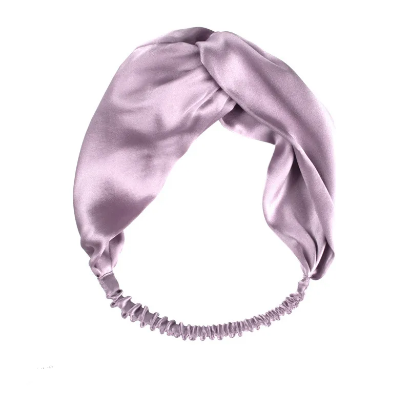 Solid Color 100% Real Silk Knotted Headband for Women Female Elastic Hair Ties Girl Hoop head band