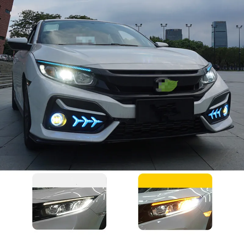 

Blink LED Headlight Eyebrow Water Flowing Daytime Running Light DRL With Yellow Turn Signal Light For Honda Civic 2020 2021