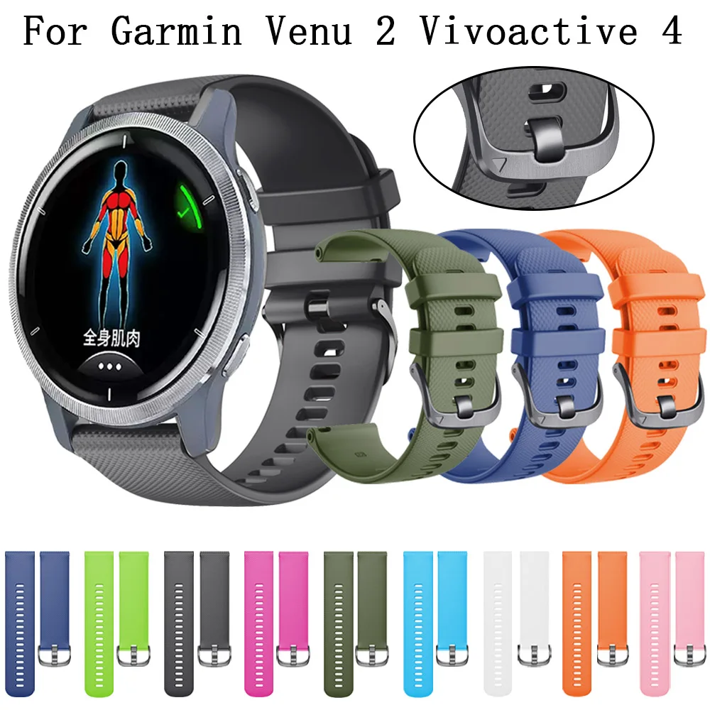 Silicone Watchband for Garmin Venu 2 Vivoactive 4 Strap Sport Bracelet Watch Band 22mm Replacement Smartwatch Wristband correa