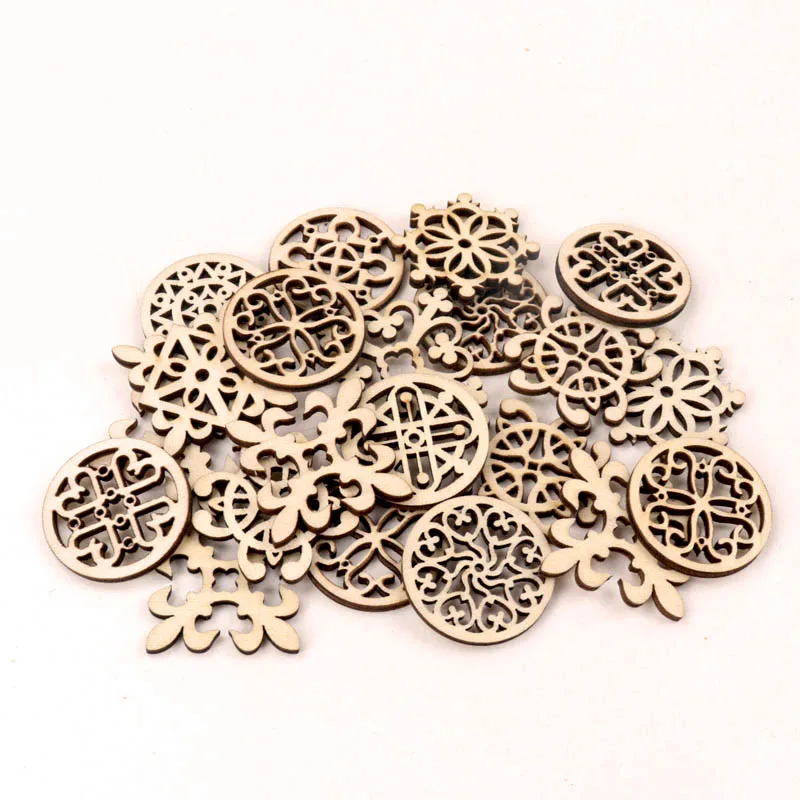 30pcs Round wood chip snowflake shape Scrapbooking Square wood chips Craft Handmade Home Decoration Accessory Painting DIY