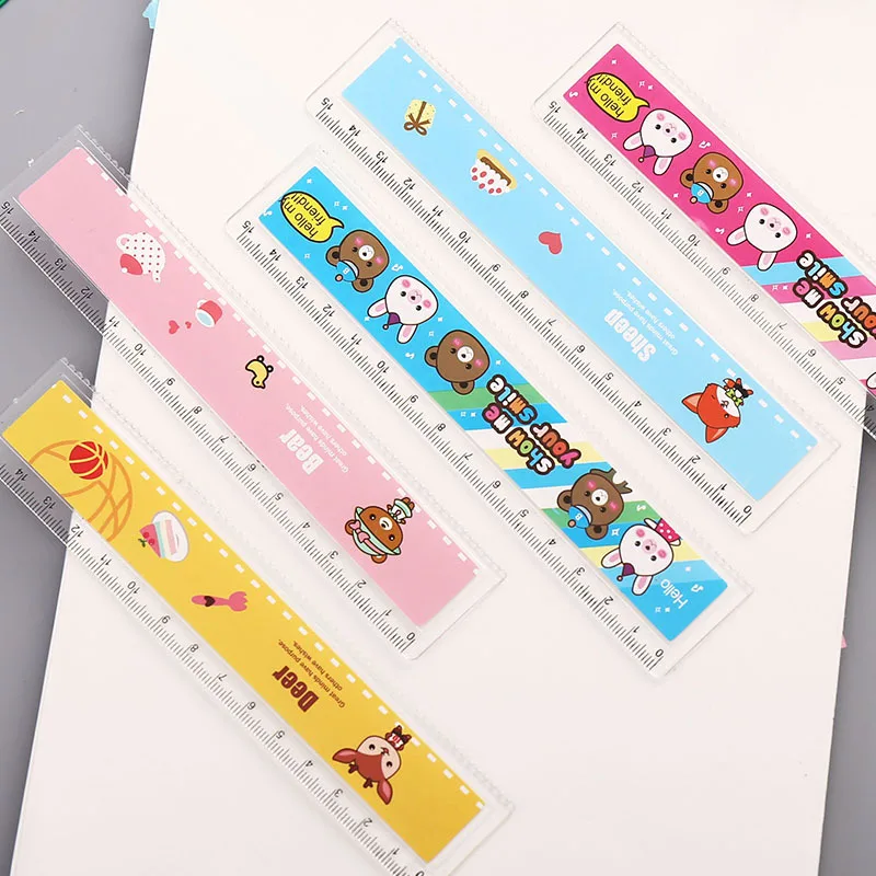 Wholesale 60pcs Cute Cartoon Bear Fox Dear Ruler Kawaii Accessories Kpop Stationery Ruler 15cm Drafting Supplies Cute 6' Rulers