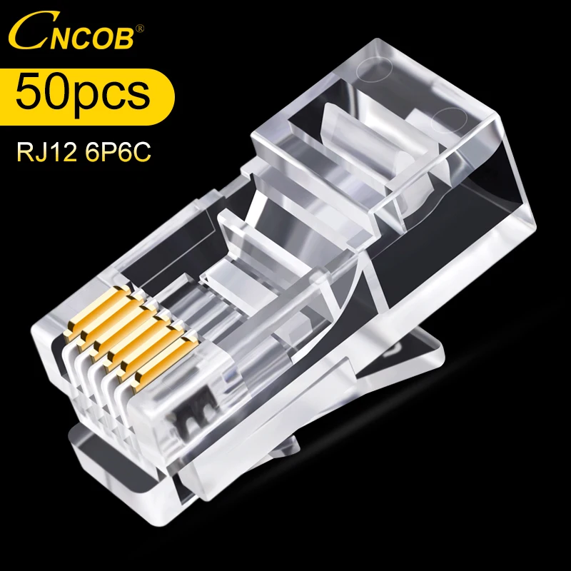 

CNCOB 3 Prong Telephone Modular Plug Long RJ12 6P6C Data Connector for Phone Line Cord