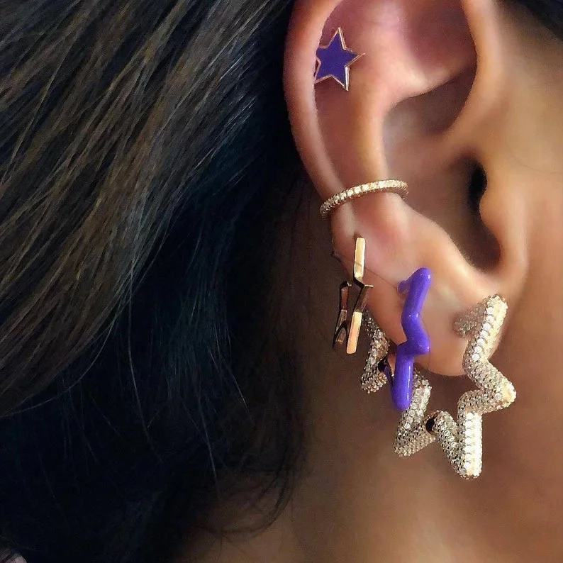 Multicolour Enamel Star Hoop Earring Paved Bling CZ For Women Fashion Charm  Jewelry Wholesale