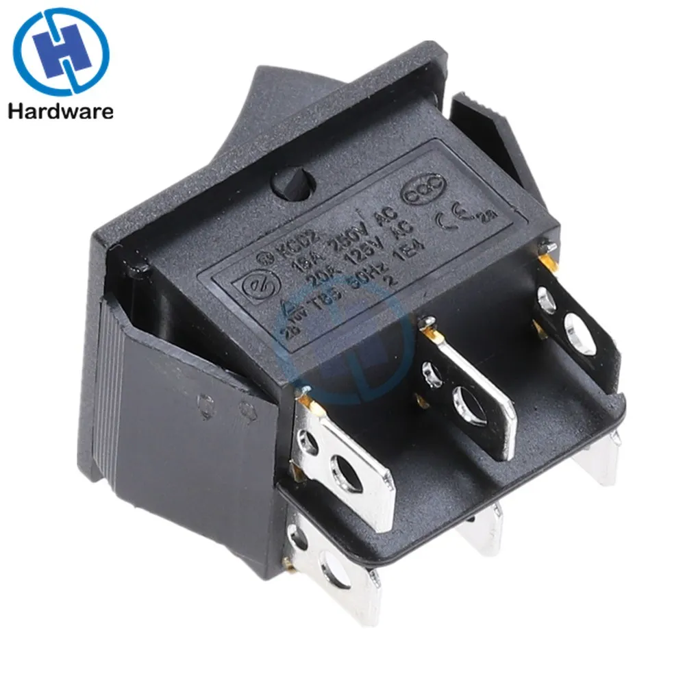 KCD2 Rocker Switch On-Off-On Power Switch 3 Position 6 Pins With Light 16A 250VAC/ 20A 125VAC