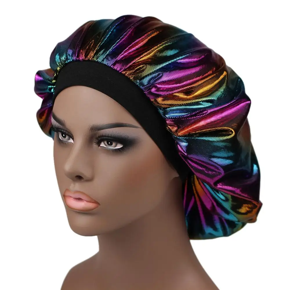 New Laser Dome Satin Bonnet For Women Silky Head Wrap Bonnet Sleep Headgear Satin Cheveux Nuit Hair-Waving Cap Hair Accessories