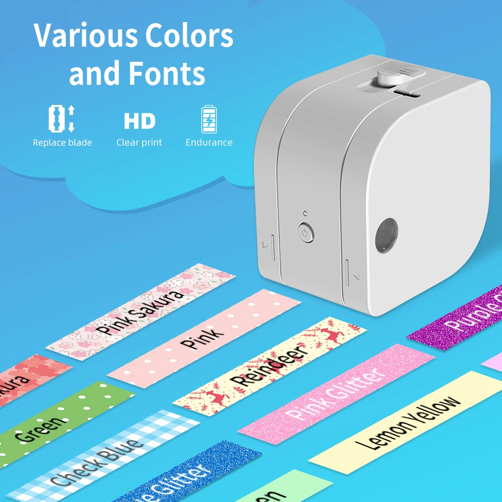 Label Tapes for Phomemo P12 Label Maker Refills Multiple Plastic/Paper/Farbic Laminated for Indoor Usage Black on Multicolour