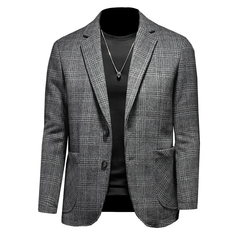 

2021 Brand Clothing Men's High Quality Business Wool Suit/Male Slim Fit Plaid Leisure Blazers/Man Jackets