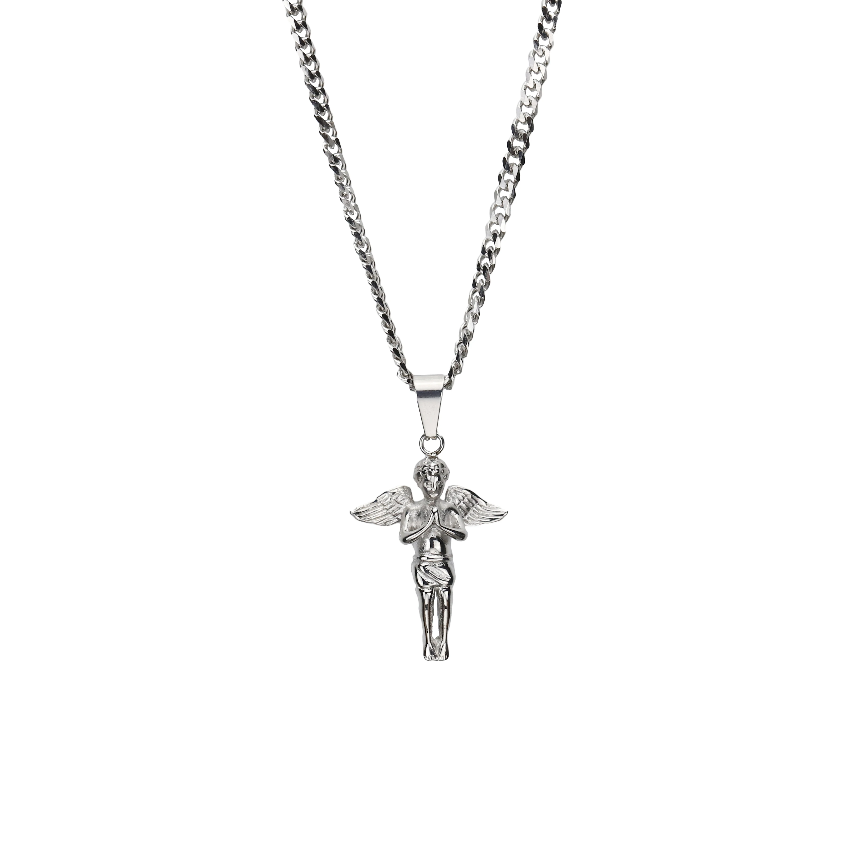 Luxury High Quality Stainless Steel Wings Angel Necklace 3mm Cuba Chain Jesus Pendant Men Necklaces & Pendants For Women Jewelry