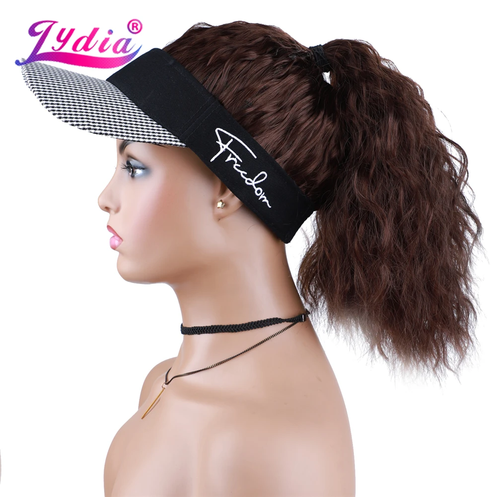 Lydia Adjustable Hat Wig  Women Hats Middle Curly Wave Hair Extensions With Houndstooth Pattern Baseball Cap Synthetic Brown