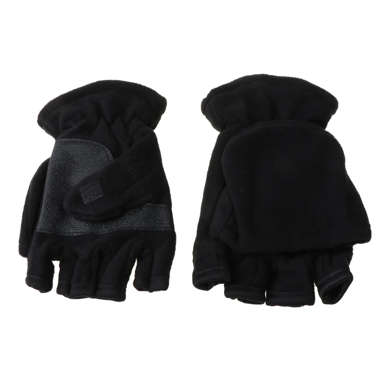 Women Men Winter Polar Fleece Half Finger Flip Gloves Double Layer Thicken Touch Screen Fingerless Convertible Mittens Wrist