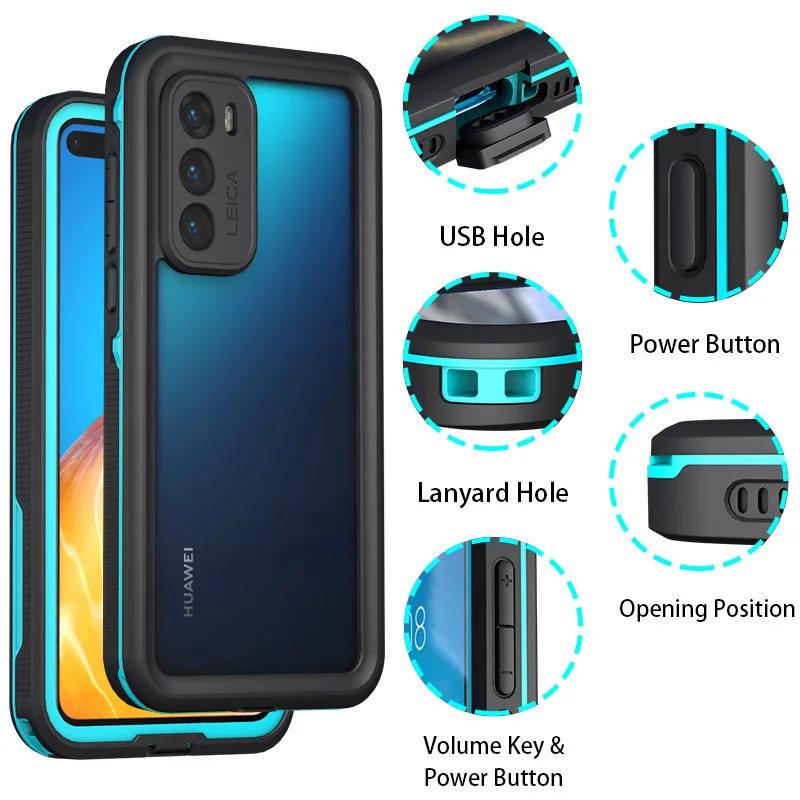 For Huawei  P40 Pro P30 Lite Waterproof Case for Huawei P30 Pro Mate 30 Pro Shockproof Cover for P20 Pro P20 Lite Case Silicone