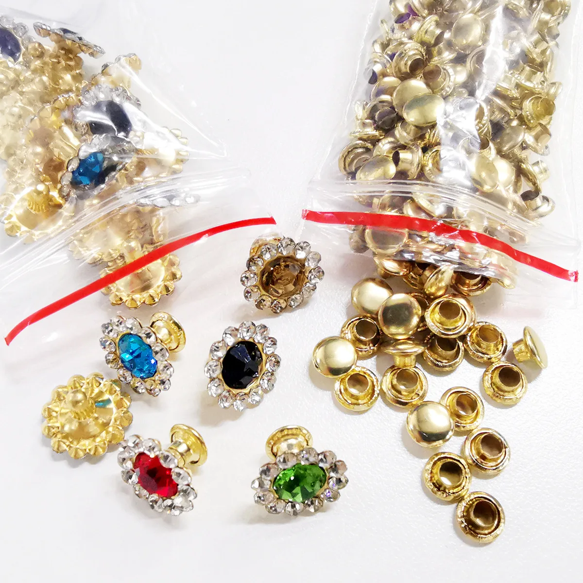 50 Sets 11mm Crystals Rhinestone Sunflower Rivets Diamond Studs For Leathercraft DIY Rivets for Leather Sewing Accessories