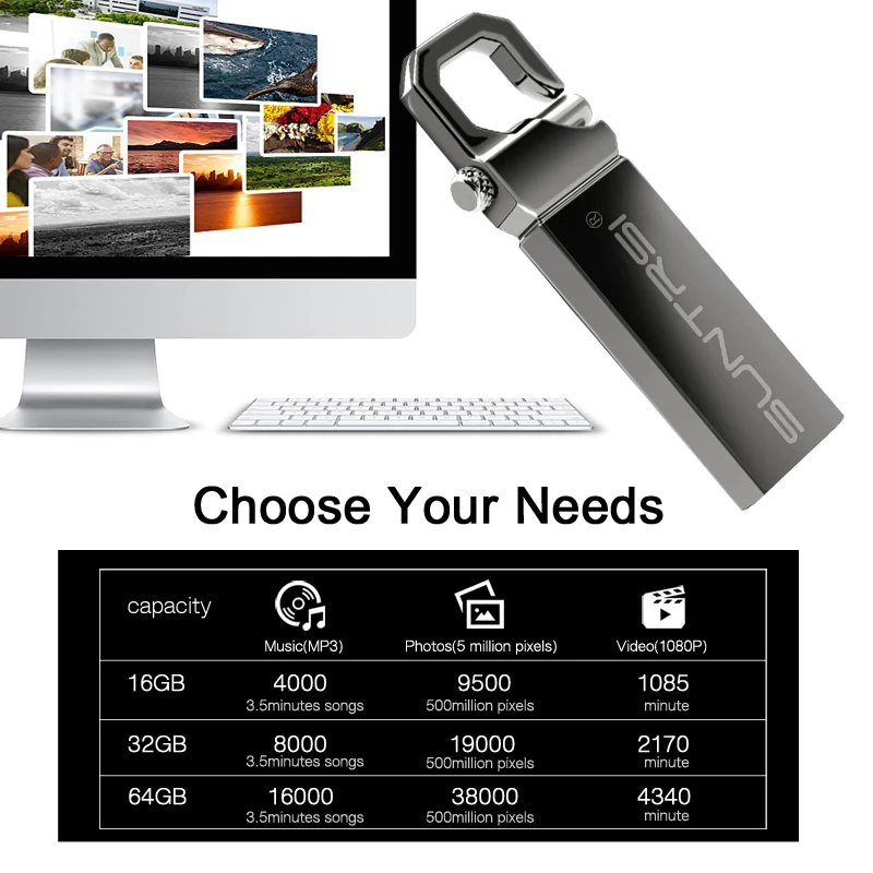 Suntrsi USB Flash Drive 64G 32gb pendrive16g 8G 128G Pen drive флешка waterproof usb флэш-накопители 2.0 memory stick gift