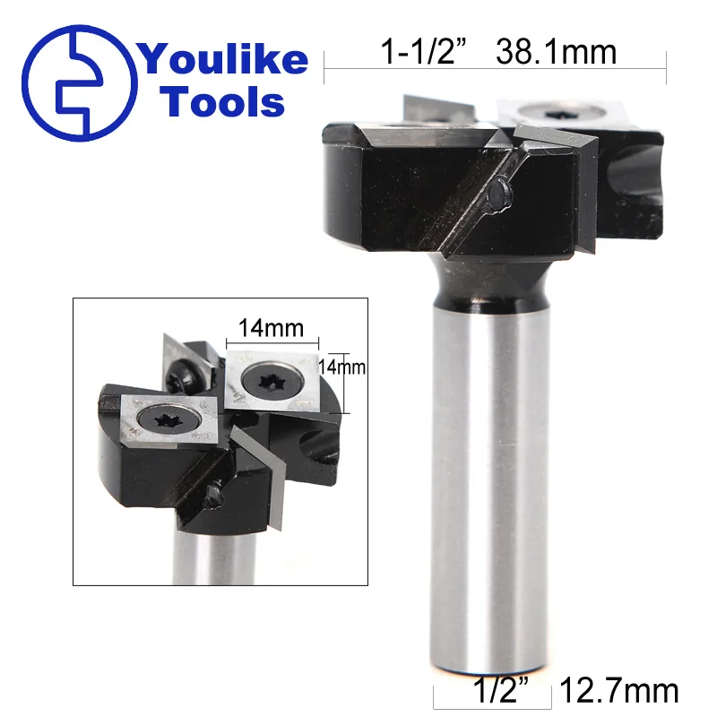 1PC 12.7mm Shank 12mm Router Bit with Milling Cutter Cemented Carbide Woodworking Bits Insert-Style Spoilboard indexable drill