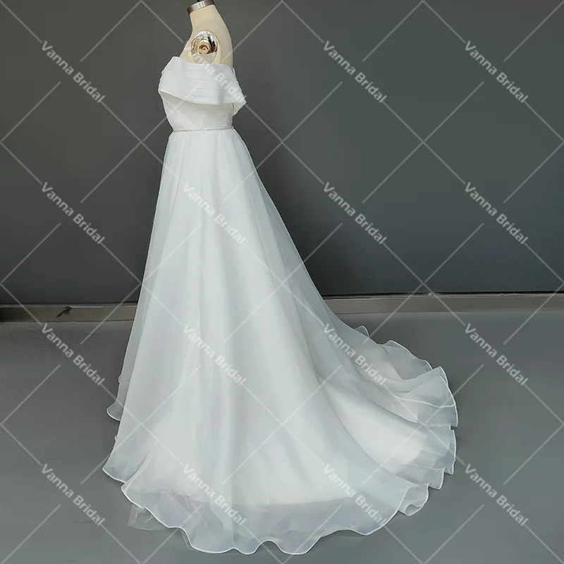 Abito da sposa da spiaggia semplice incrociato con spalle scoperte su misura Plus Size avorio Backless increspato Organza semplici abiti da sposa lunghi