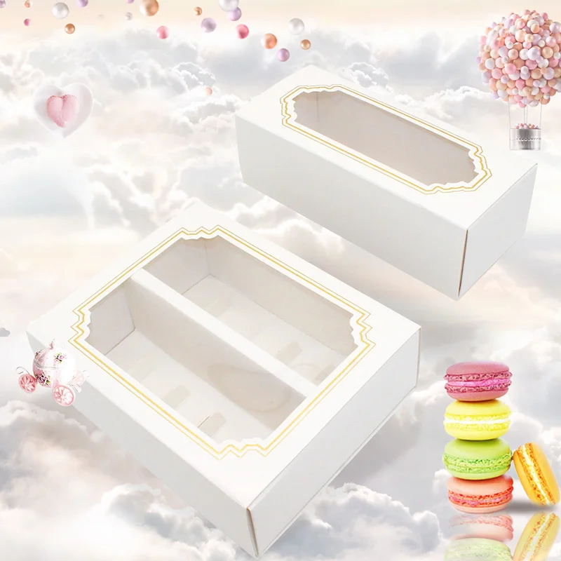 

30pcs Macarons Box With PVC Window White Kraft Paper Gift Packaging Box Birthday Wedding Cake Boxes For Guests