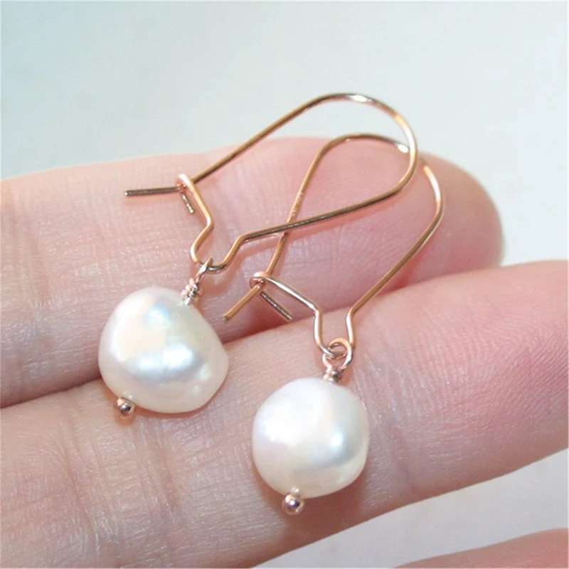 

White Baroque pearl earrings 18k gold hook temperament accessories delicate personality fashion AAAA elegant