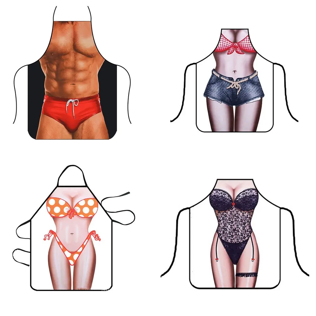 Funny 3D Kitchen Apron Digital Printed Sexy Naked Men Aprons Super muscle Hero Pattern Dinner BBQ Barbecue Cooking Uniform