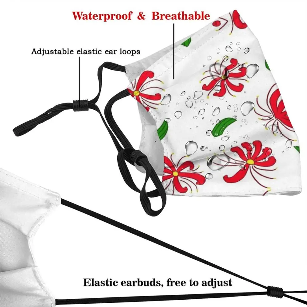 Red Spider Lily Flower-White Custom Pattern Washable Filter Pm2.5 Adult Kids Mask Red Spider Lily Flower