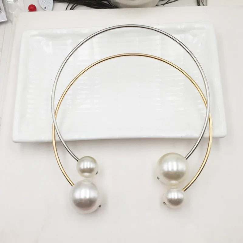 Fashion Exaggerated Large Small Pearl Necklace For Women Korean Personality Gold Silver Color Open Short Clavicle Chain Jewelry