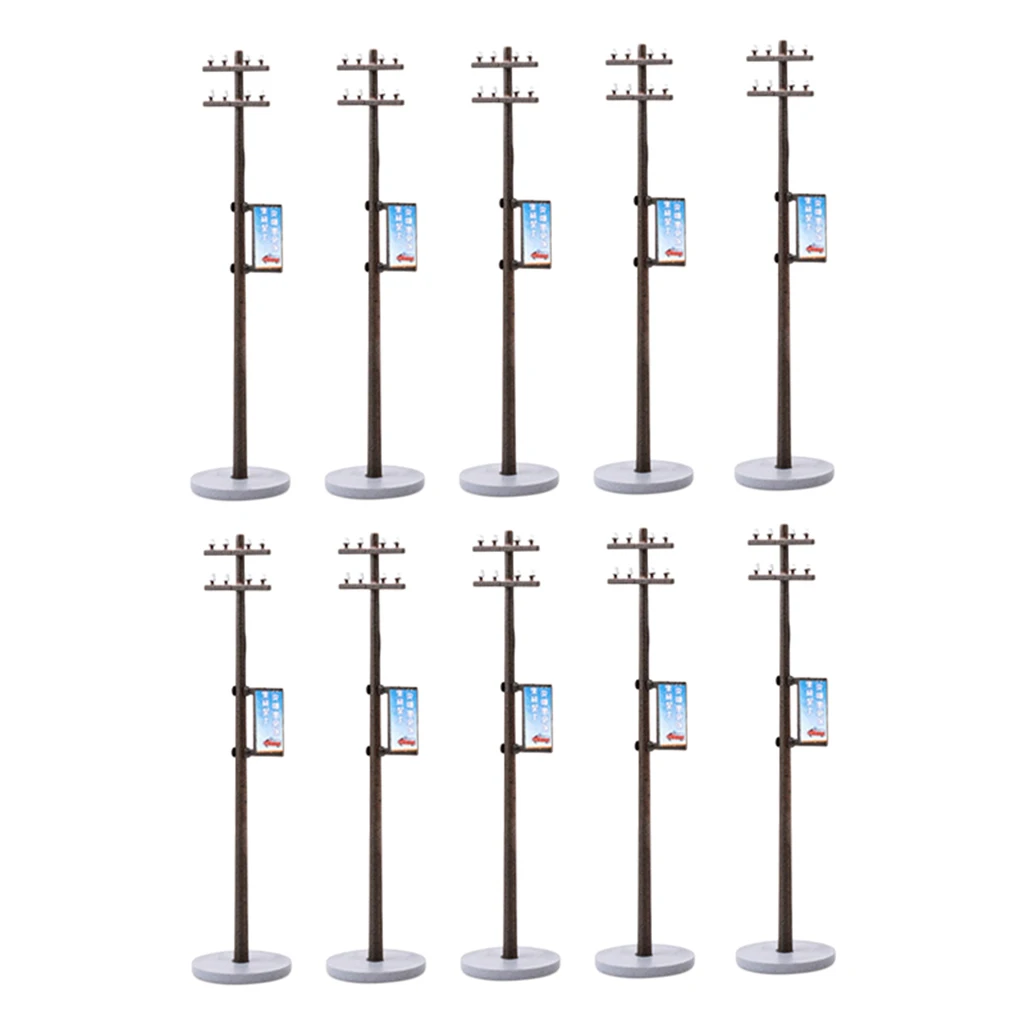 10x Plastic Electric Line Pole Model for Train SCENERY 1:100 HO TT Scale Electric Line Pole Model