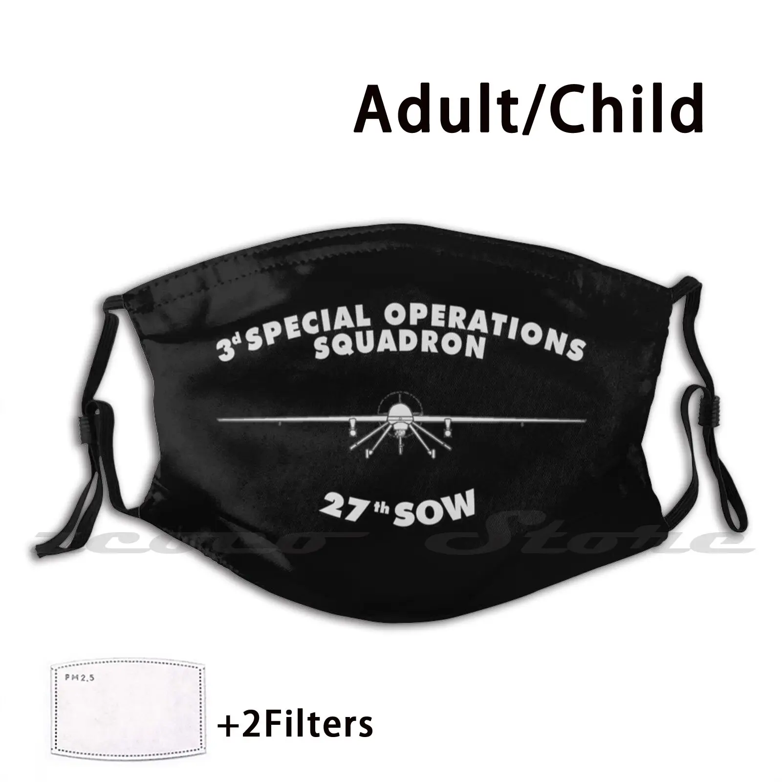 3D Special Operations Squadron 27Th Sow Mq - 1 Air Force Squadron Usaf Mask Adult Child Washable Pm2.5 Filter Logo Creativity