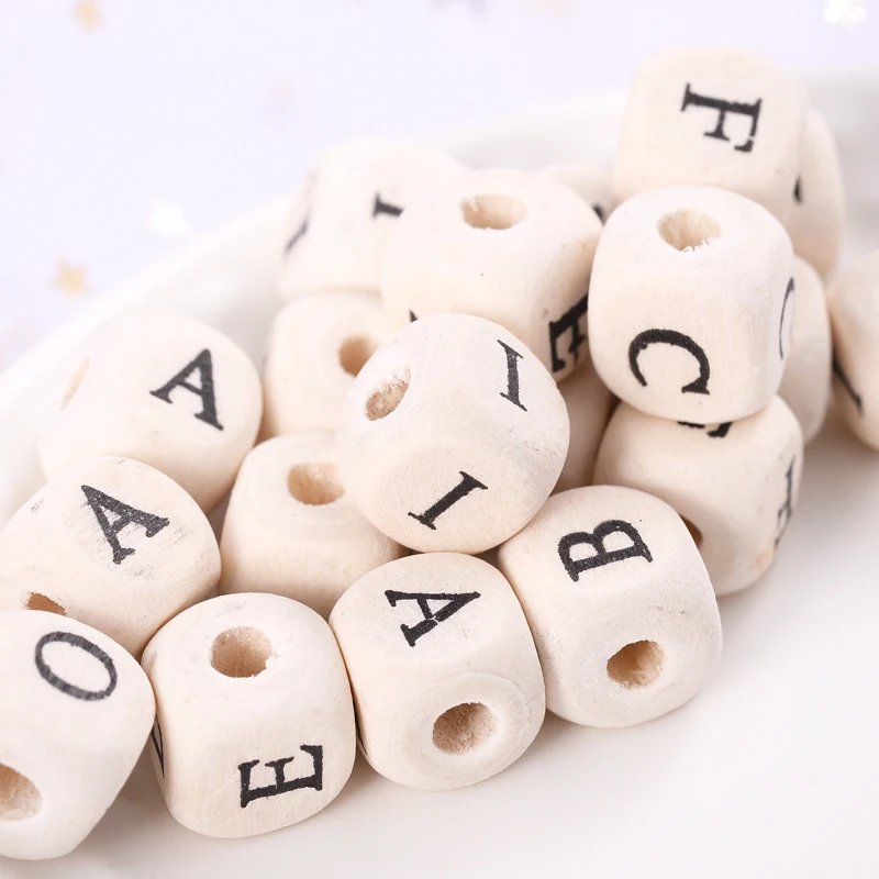 8/10mm 50-200Pcs/lot Wooden Beads Square Alphabet Letter Loose Spacer Beads for Baby Smooth Teether Jewelry Making Accessories