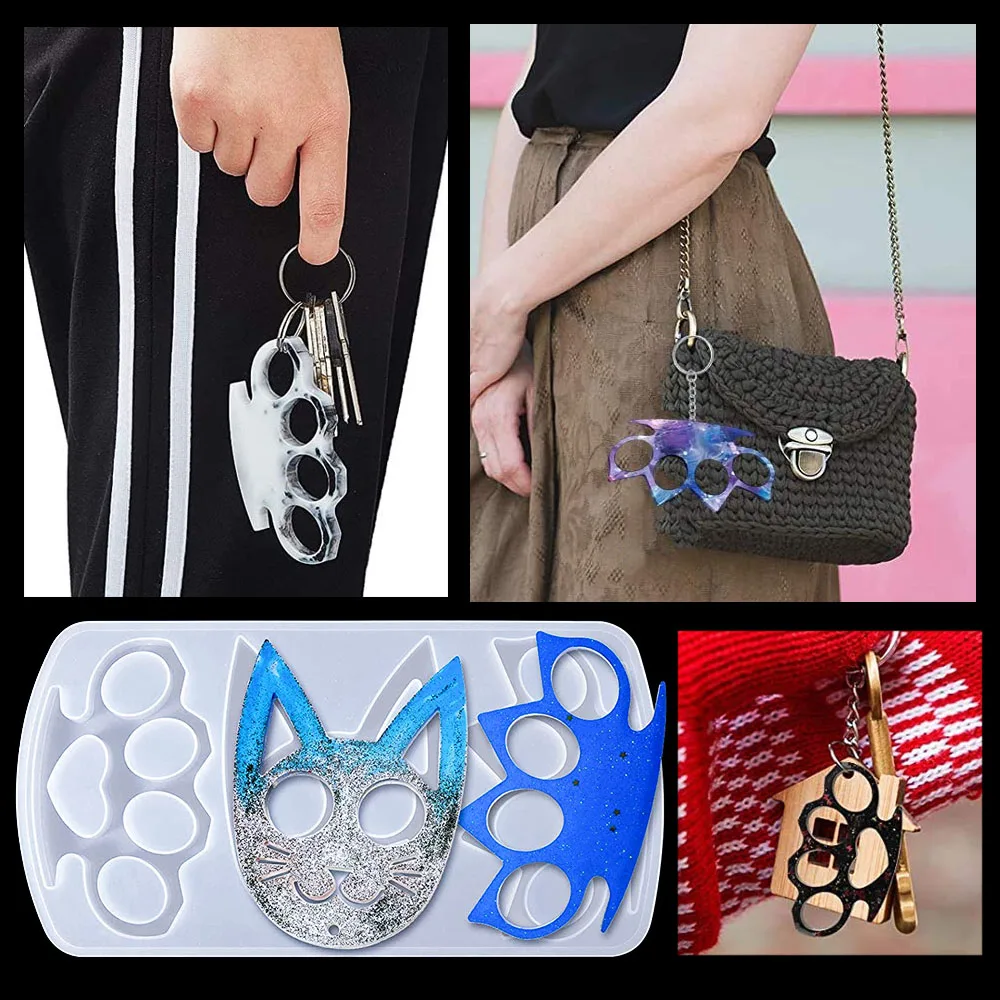 1Pcs Cat Fox Fist Claw Defense Cat Skull Silicone Mould DIY Ring Set Keychain Crystal Epoxy Resin Mold Crafts Narzędzia do odlewania