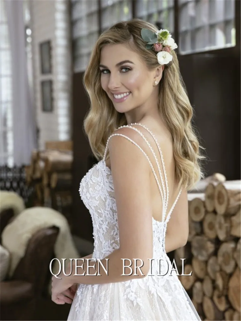 Vestido de casamento modelo novo 2021, com pérolas e rendas, elegante, formal, personalizado, no16