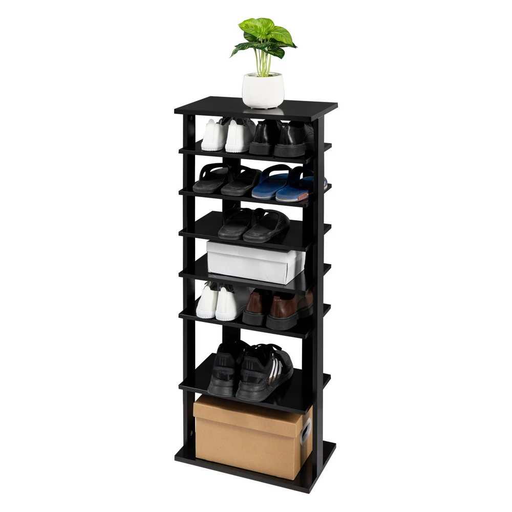 7 Tiers Shoe Rack Wooden Shoes Racks  Entryway Shoes Storage Stand Black Color US Warehouse