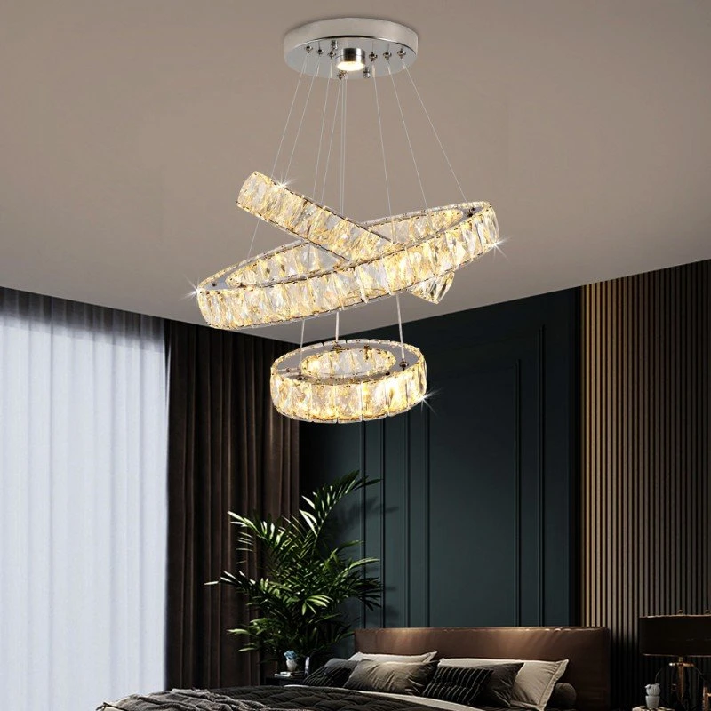 Imagem -05 - Luxo Rodada Cristal Led Espiral Lustre Lâmpada Pingente Luminárias Escada Hotel Dimmable Lustres Grande Anéis