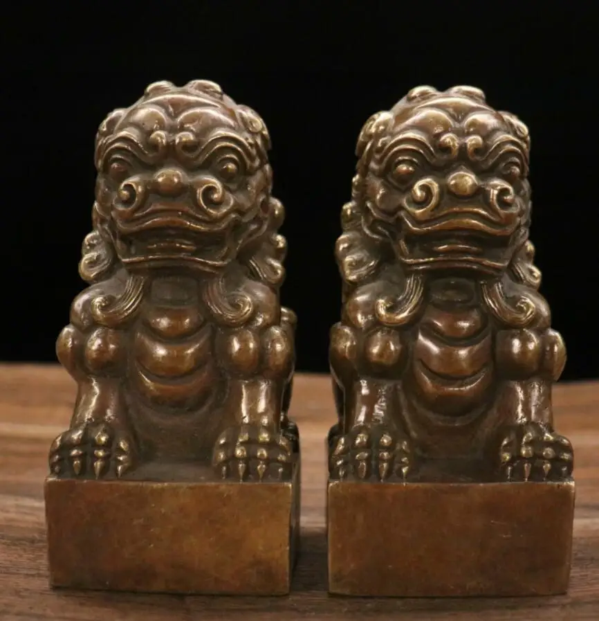 

Archaize brass lion seal office Desktop decoration crafts statue A pair