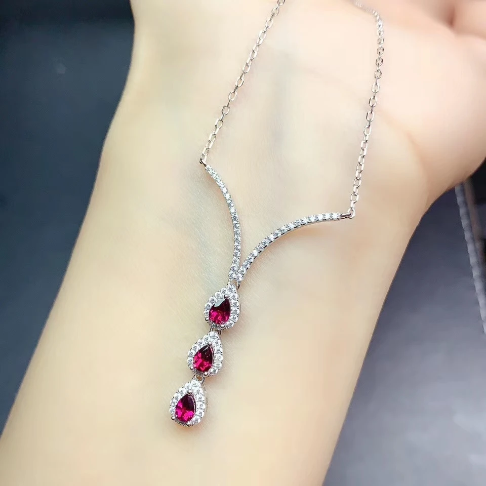 

new classic garnet necklace for women ornament real 925 silver natural gem red color birthday gift January lucky birthstone