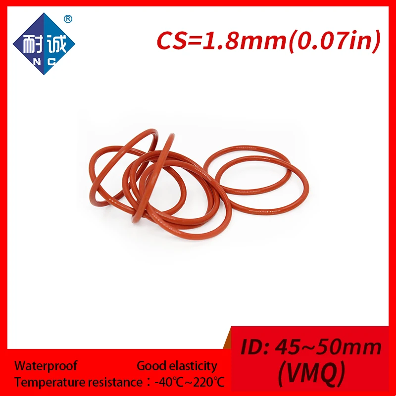 

Силиконовая Резина oring Red VMQ CS1.8mm ID45/46,2/47,5/48,7/50 мм, 2 шт./лот, силиконовая прокладка, водостойкий силикагель