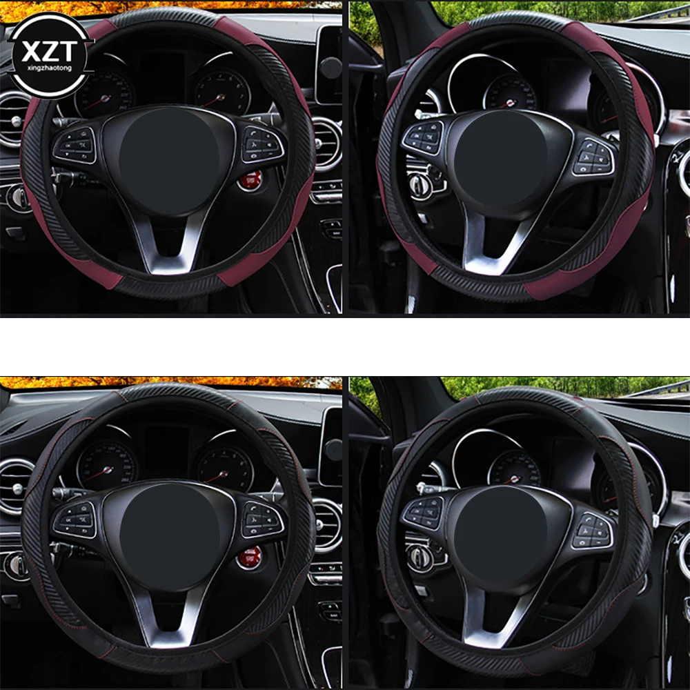 Car Steering Wheel Cover Anti Slip PU Leather Steering Covers Suitable 37-38cm ACarbon Fiber Car Decoratio Car Accessories