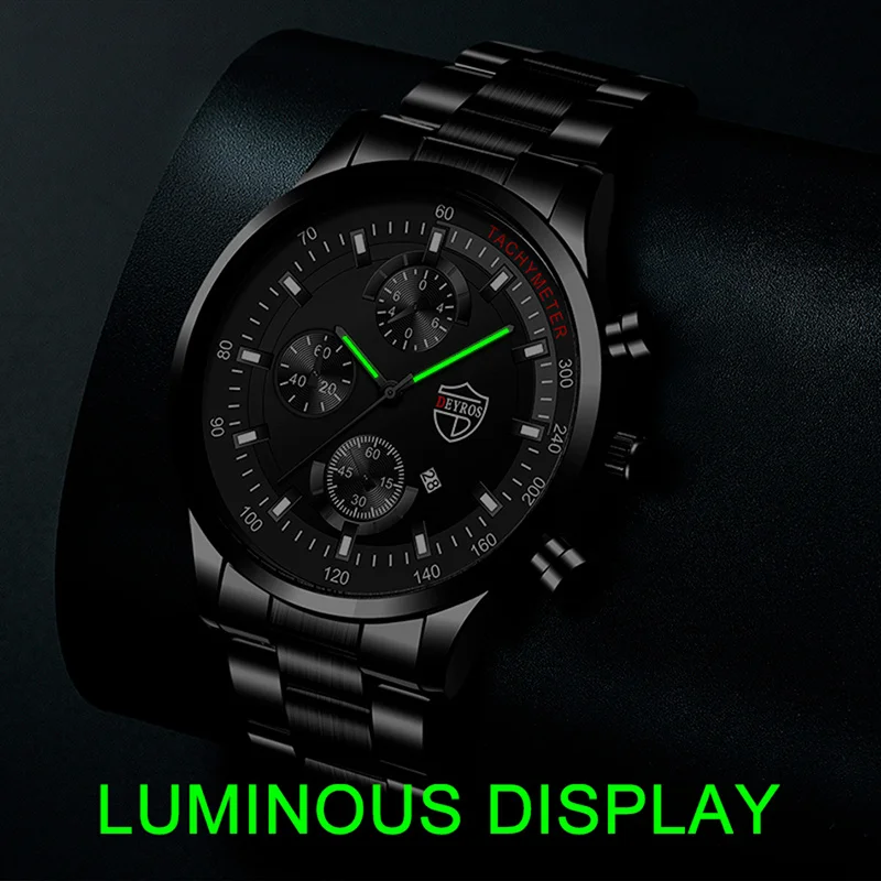 Luxury Mens Watches Stainless Steel Fashion Calendar Quartz Men Watches Bracelet Set Male Business Luminous Clock  reloj hombre