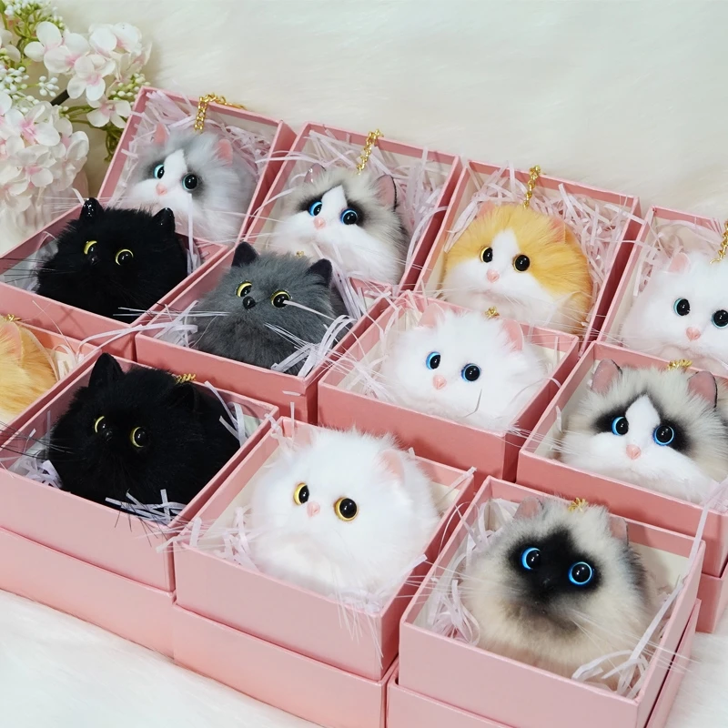 High quality simulation plush cute cat mobile phone buckle bag buckle car key chain women optional collocation