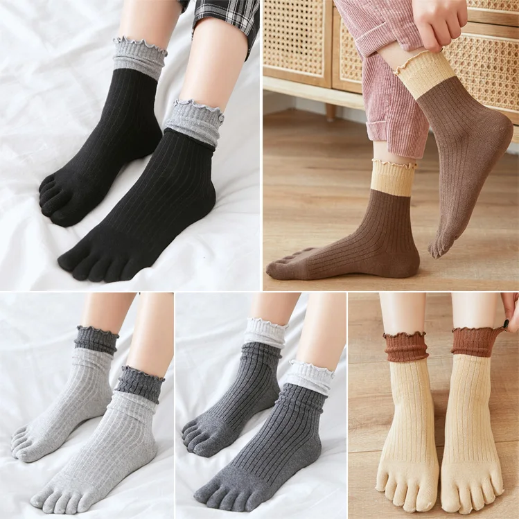 

5 Pairs Five Finger Socks Women Cotton Screw Tube Cute Women Split Toe Socks