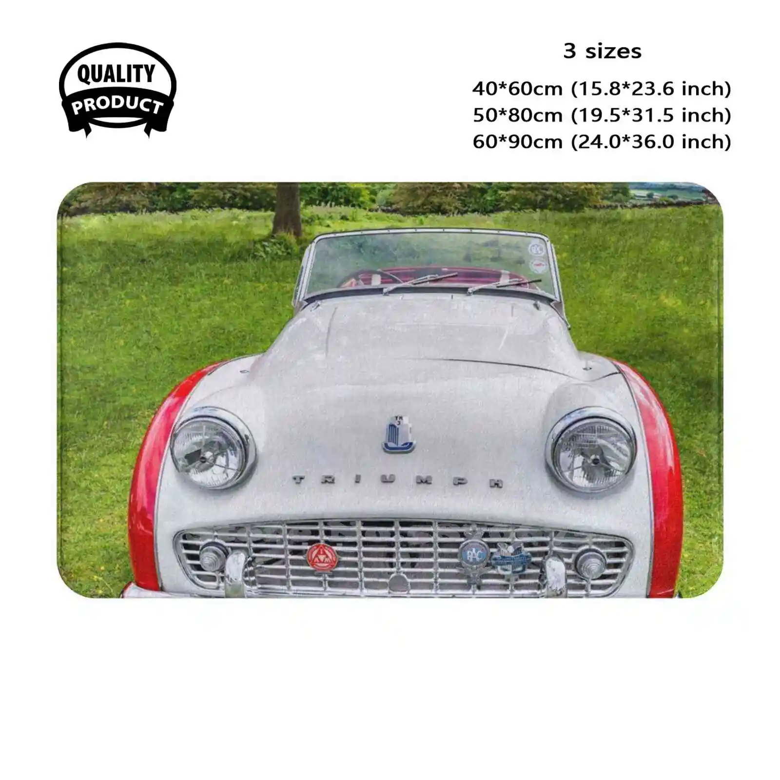 Classic Tr3A Soft Cushion Home Carpet Door Mat Car Rug Classic Car Tr3A Sports Car Vehicle Chrome Clouds Convertible Grill