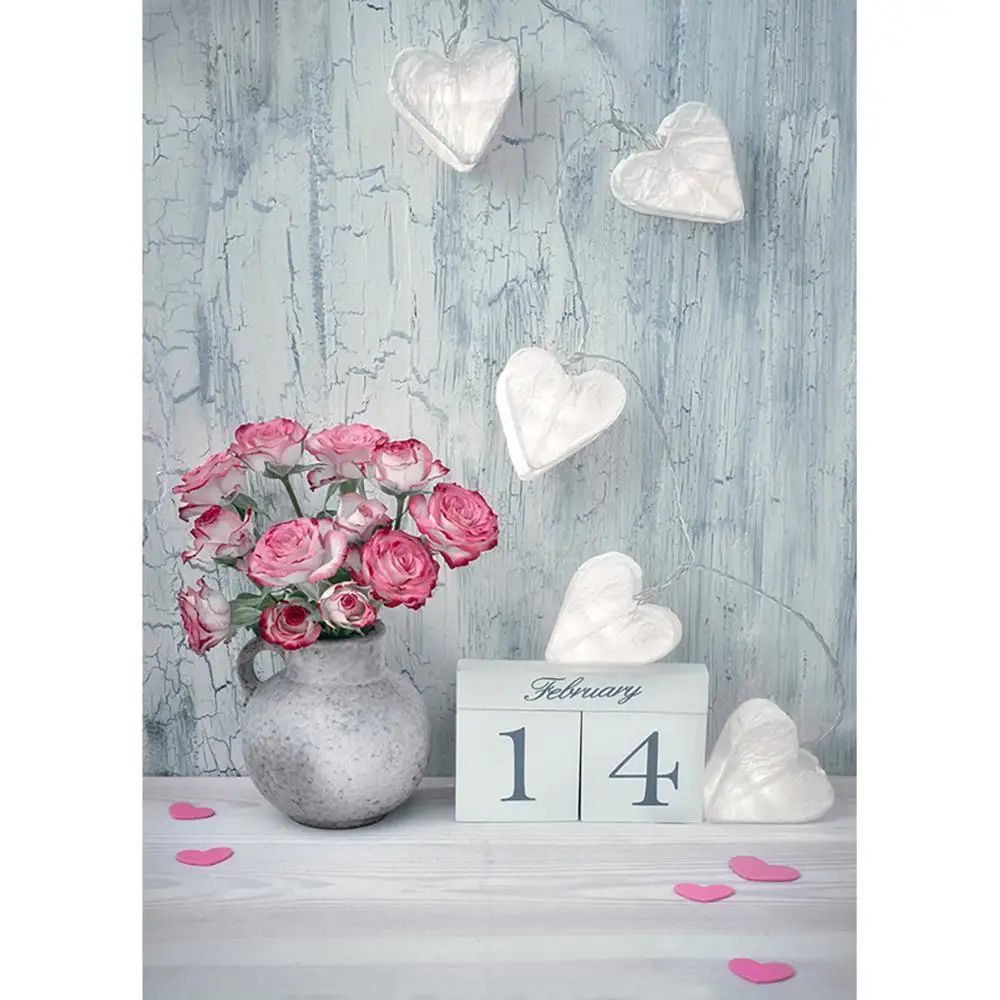 Fiori rosa vaso cuori foto sfondo vinile panno sfondo fotografia puntelli per gli amanti san valentino compleanno Photobooth