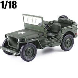 Willis-Modelo de Veículo Tático Militar para Crianças, Segunda Guerra Mundial, Carro em Liga, Presentes para Brinquedos, 1:18