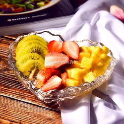 Transparent Heart Shape Rose Glass Fruit Dish Tray Floral Engraving Nuts Salad Bowl Snack Dishes Plate Tableware for Lovers