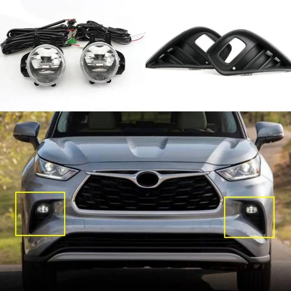 

JanDeNing Front Bumper fog Light Lamp Set with Wiring & Switch For T-oyota Highlander 2019 2020