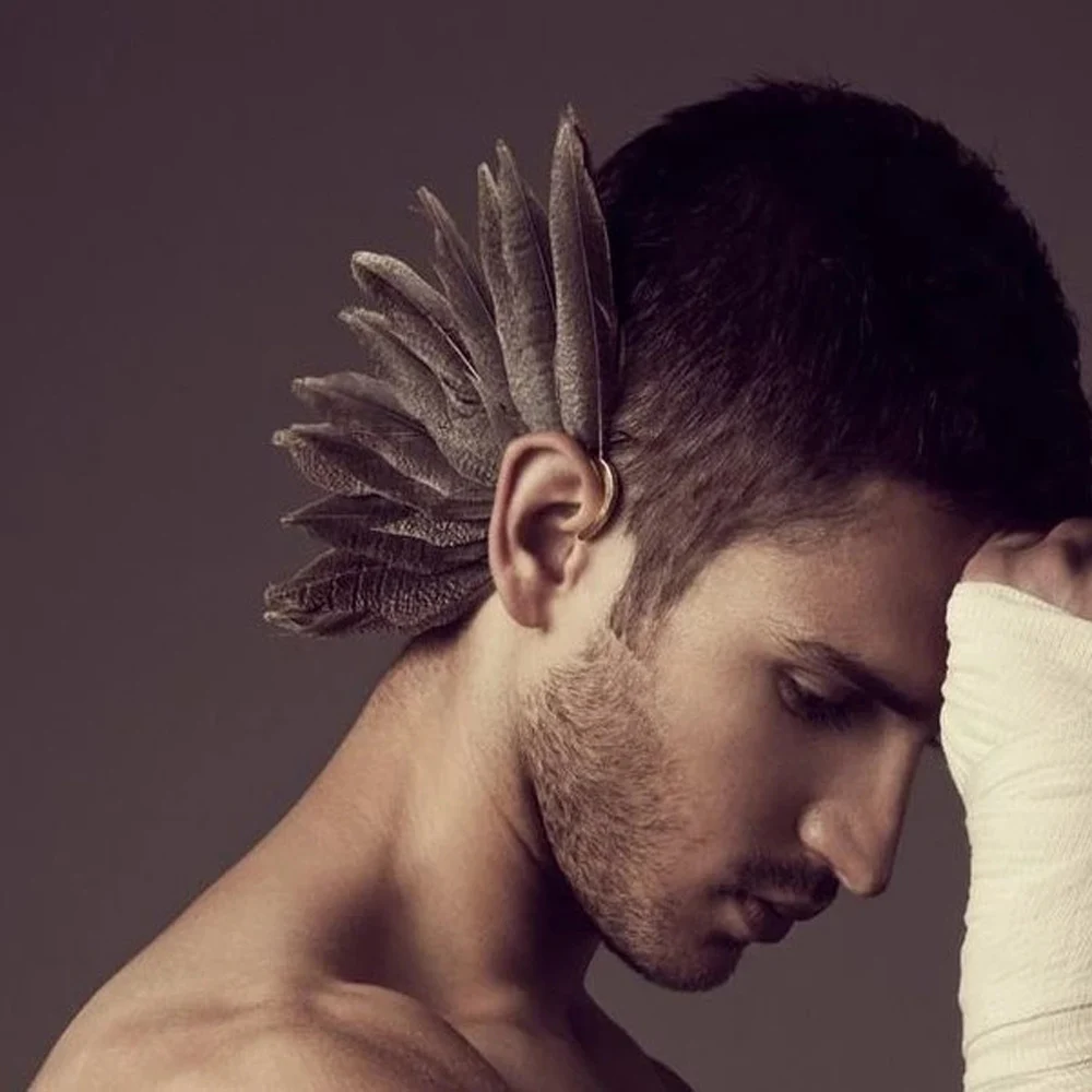 Indian Traditional Tribal Feather Earrings for Women Men Boho Ethnic Feather Ear Cuff Clip On Earrings Vintage Hippie Jewelry